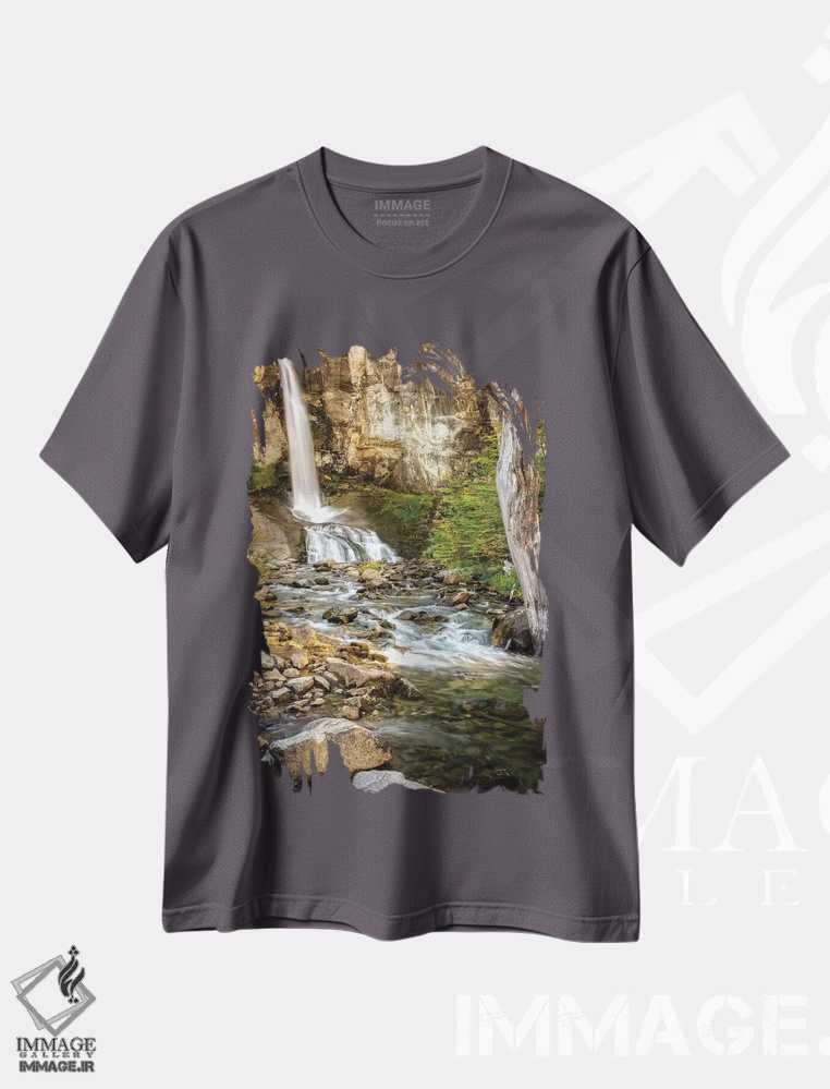 تیشرت طوسی طرح دار El Chalten, Patagonia, Los Glaciares, waterfall,آرژانتین، ال چالتن، پاتاگونیا، لس گلاسیرس، آبشار اثر جورج تئودور