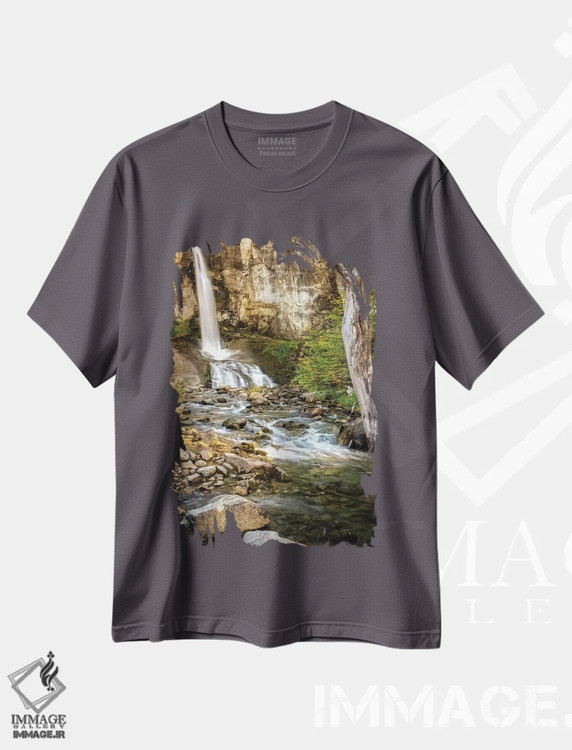 تیشرت طوسی طرح دار El Chalten, Patagonia, Los Glaciares, waterfall,آرژانتین، ال چالتن، پاتاگونیا، لس گلاسیرس، آبشار اثر جورج تئودور