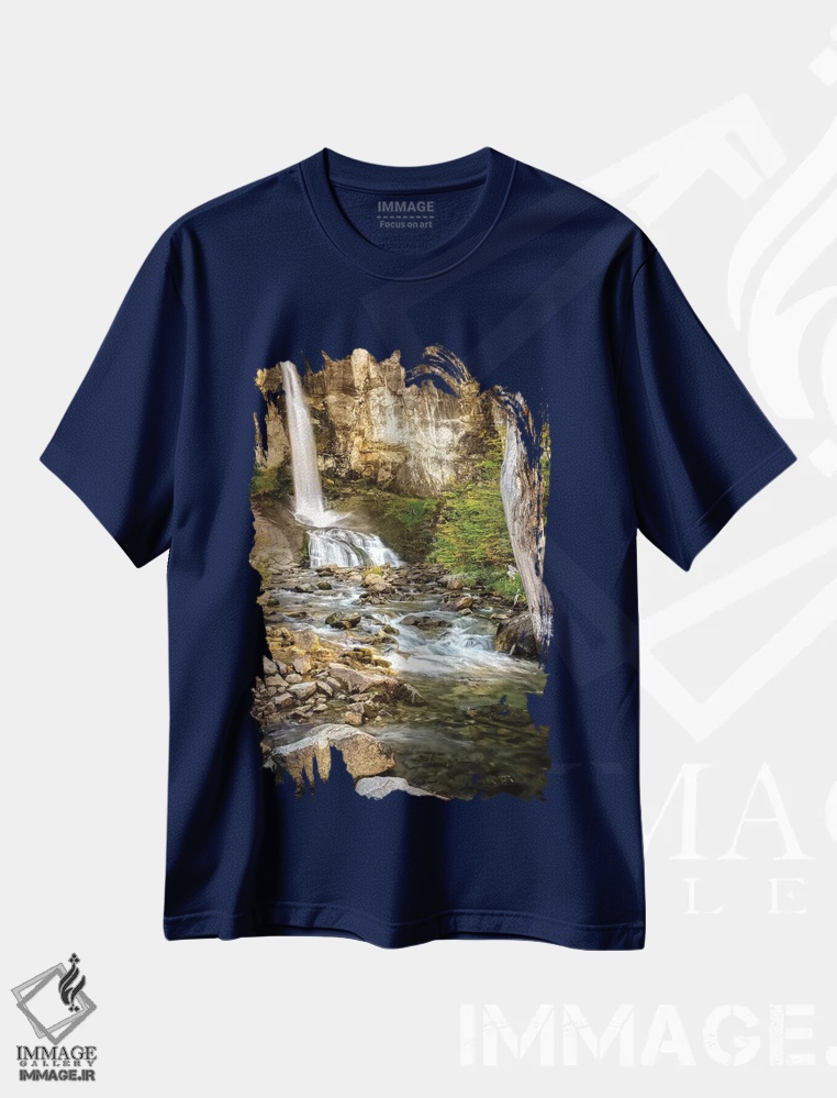 تیشرت سرمه ای طرح دار El Chalten, Patagonia, Los Glaciares, waterfall,آرژانتین، ال چالتن، پاتاگونیا، لس گلاسیرس، آبشار اثر جورج تئودور
