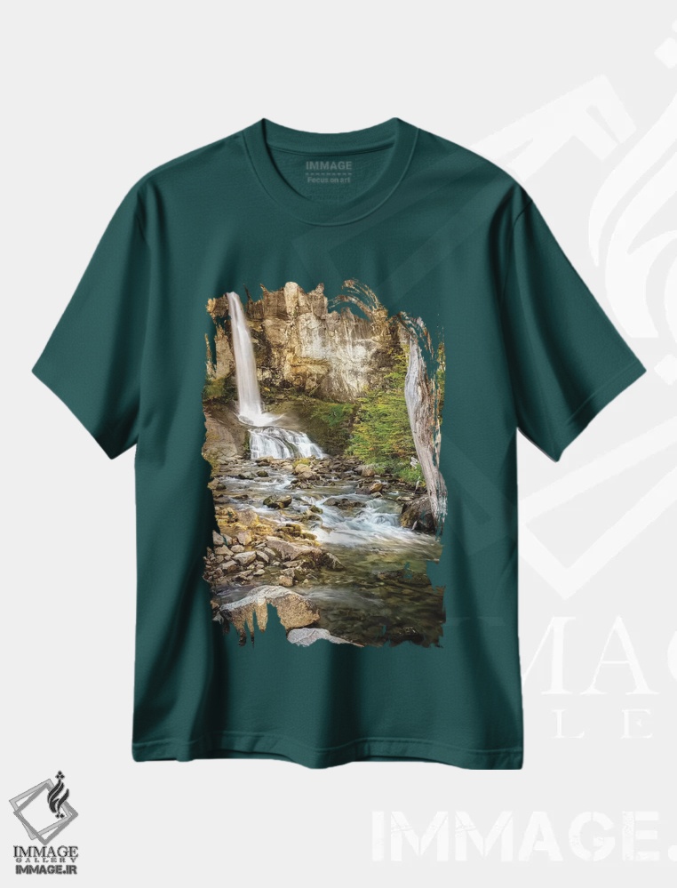 تیشرت سبز طرح دار El Chalten, Patagonia, Los Glaciares, waterfall,آرژانتین، ال چالتن، پاتاگونیا، لس گلاسیرس، آبشار اثر جورج تئودور