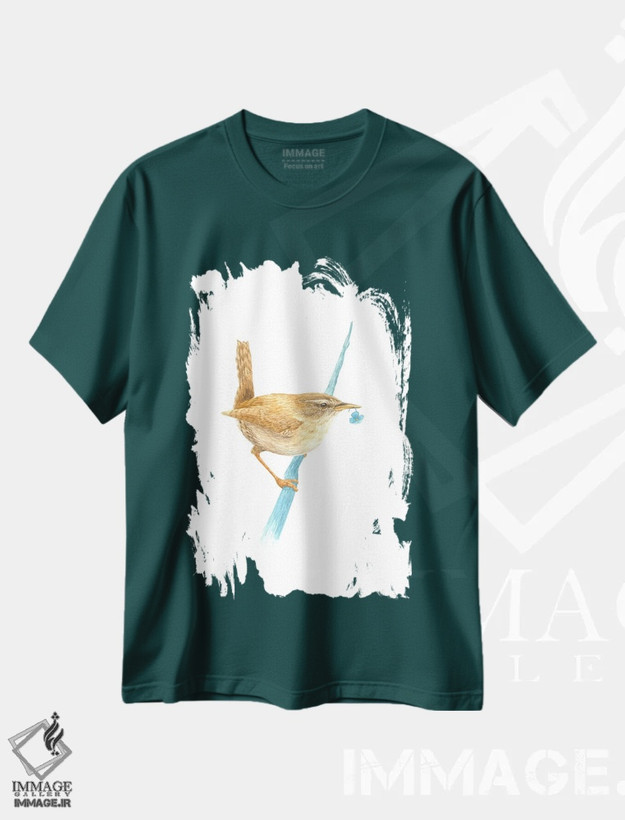 تیشرت سبز طرح دار فنچ اوراسیایی با گل پلاستیکی اثر کارینا دانیلچوک