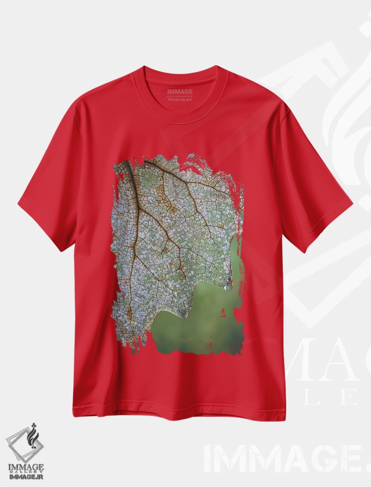 تیشرت قرمز طرح دار Washington State, Seabeck Skeletonized Vanilla Leaf Close-Up,نمای نزدیک برگ اسکلتی شده وانیل اثر جینز گالری