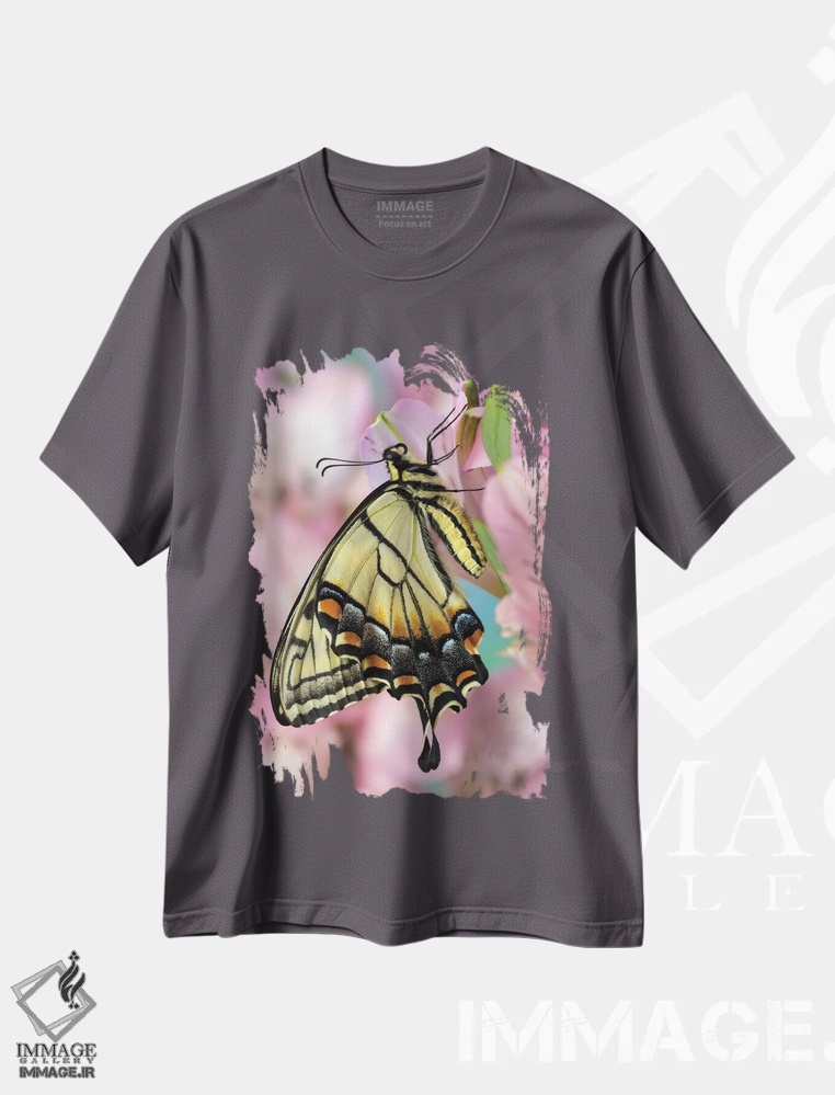 تیشرت طوسی طرح دار Washington State, Sammamish Eastern Tiger Swallowtail Butterfly On Peruvian Lily,آمریکا، واشنگتن، پروانه Eastern Tiger Swallowtail روی زنبق پرویی در سامامیش اثر دارل گالین