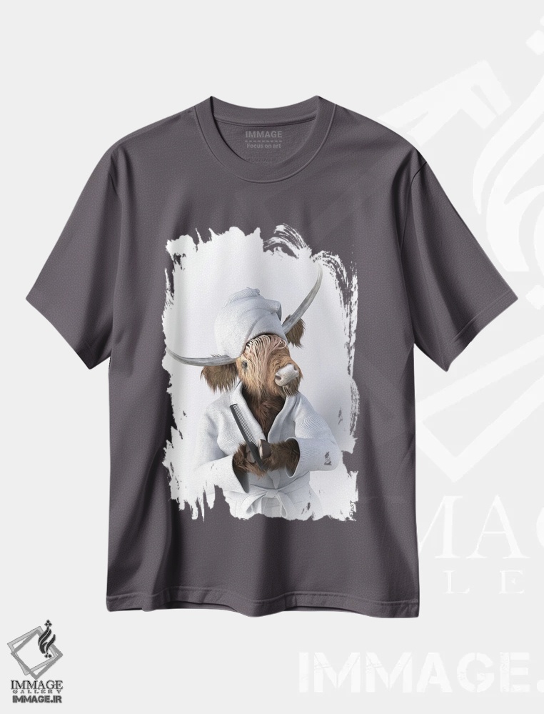 تیشرت طوسی طرح دار طرح گاو کوهستانی برای حمام اثر جوفری فیلیپ