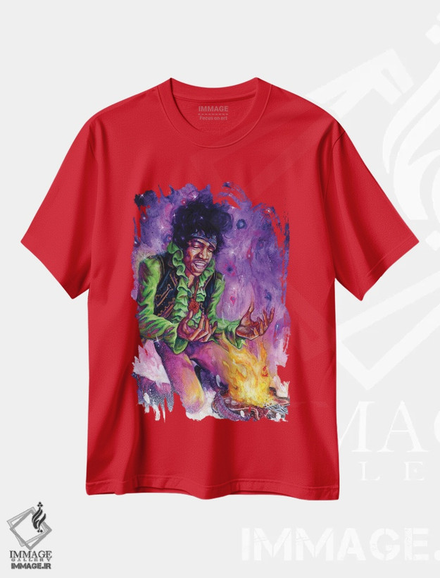 تیشرت قرمز طرح دار شعلهٔ بنفش اثر آرت برادران اسوارتز