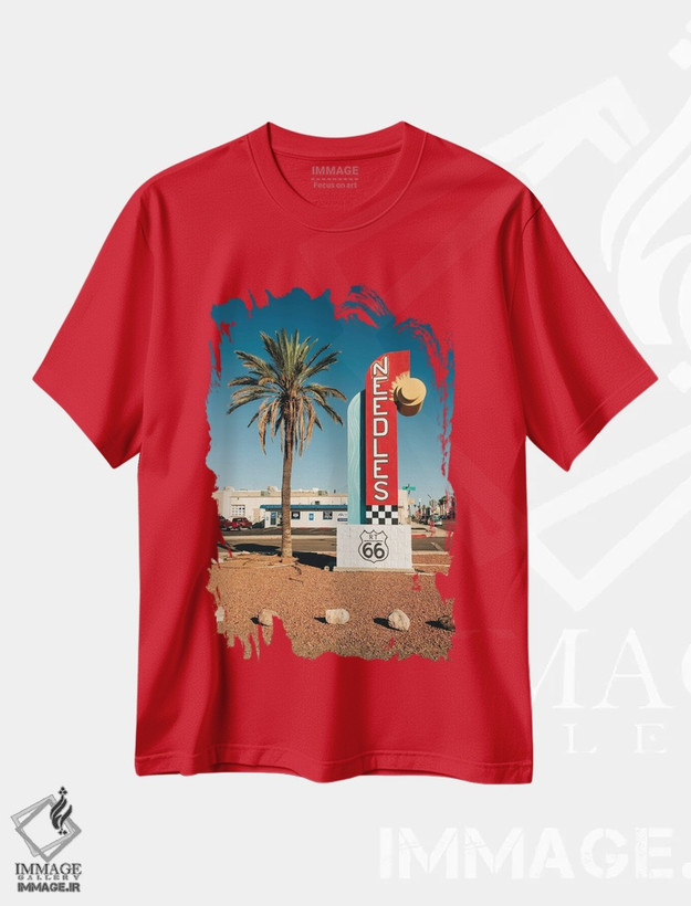 تیشرت قرمز طرح دار Route 66,نیدلز، جاده ۶۶ اثر جان بیلوس