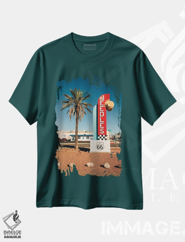 تیشرت سبز طرح دار Route 66,نیدلز، جاده ۶۶ اثر جان بیلوس