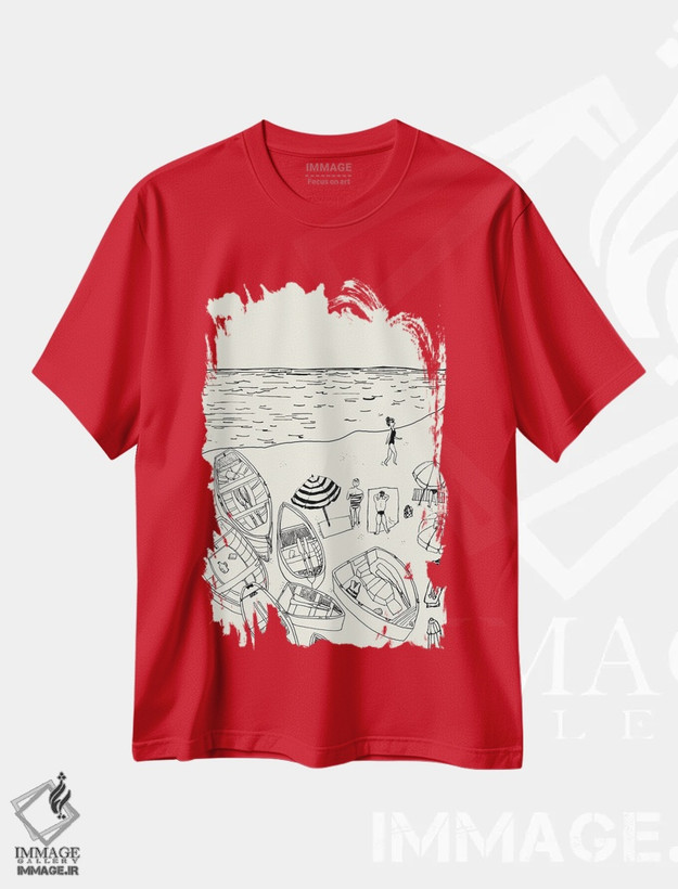 تیشرت قرمز طرح هنری ,ساحل آمالفی اثر پاسکال برکوویتز