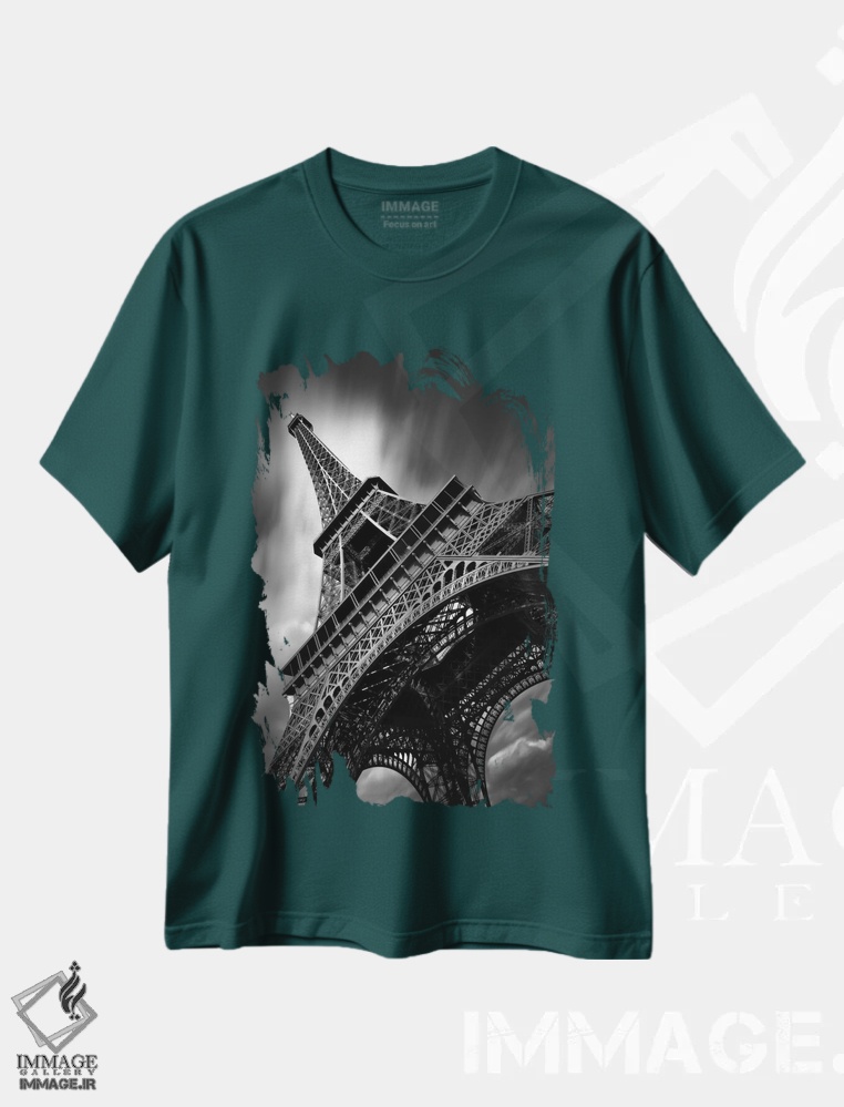 تیشرت سبز طرح دار مطالعه ای بر برج ایفل ۲ اثر موایسس لوی