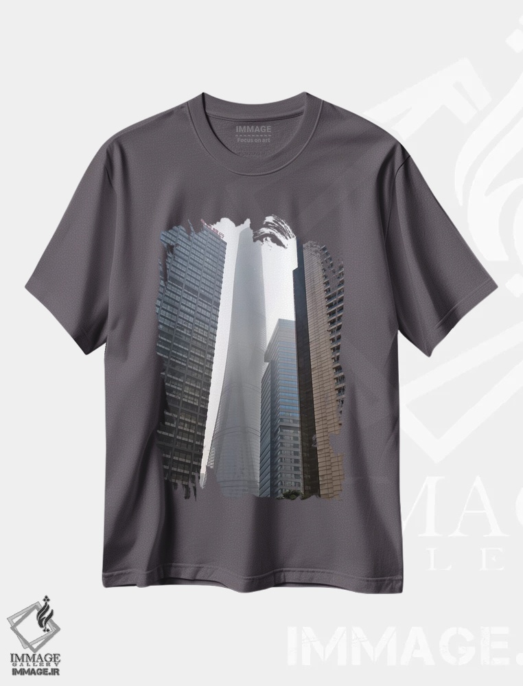 تیشرت طوسی طرح دار Shanghai, China,برج شانگهای و آسمان خراش ها در پودانگ، شانگهای، چین اثر کرن سو