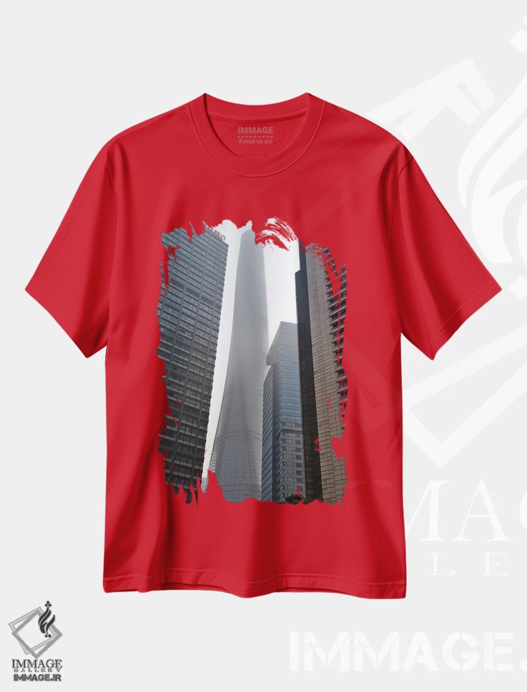 تیشرت قرمز طرح دار Shanghai, China,برج شانگهای و آسمان خراش ها در پودانگ، شانگهای، چین اثر کرن سو