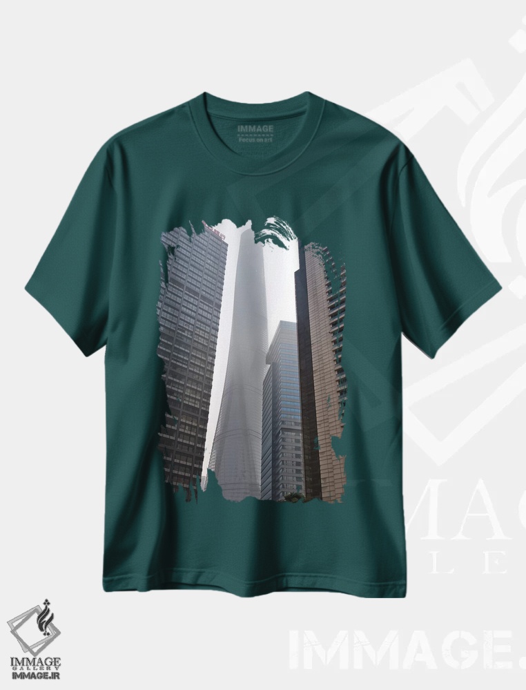 تیشرت سبز طرح دار Shanghai, China,برج شانگهای و آسمان خراش ها در پودانگ، شانگهای، چین اثر کرن سو