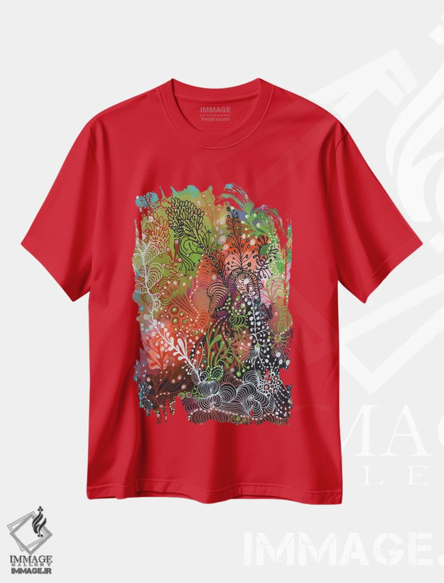 تیشرت قرمز طرح دار زندگی اثر نوئمی ایبارز