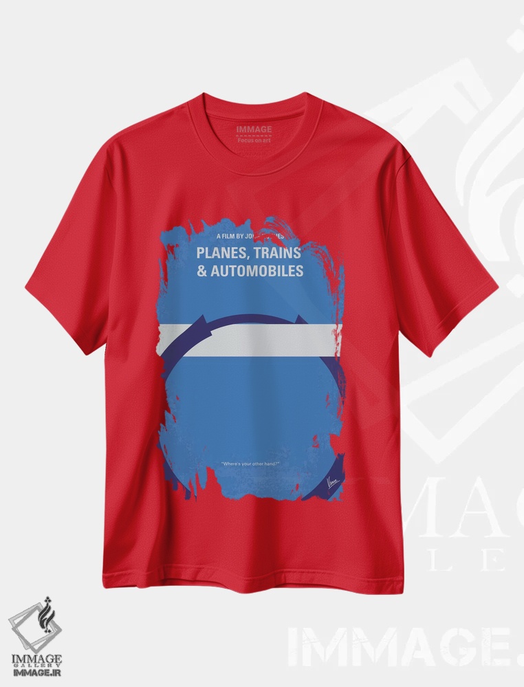 تیشرت قرمز طرح دار Trains And Automobiles Minimal Movie Poster,پوستر مینیمال فیلم هواپیماها، قطارها و اتومبیل ها اثر چانکونگ