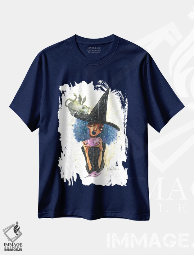 تیشرت سرمه ای طرح دار ریز و گربه گارگویل اثر داستین بیلرد