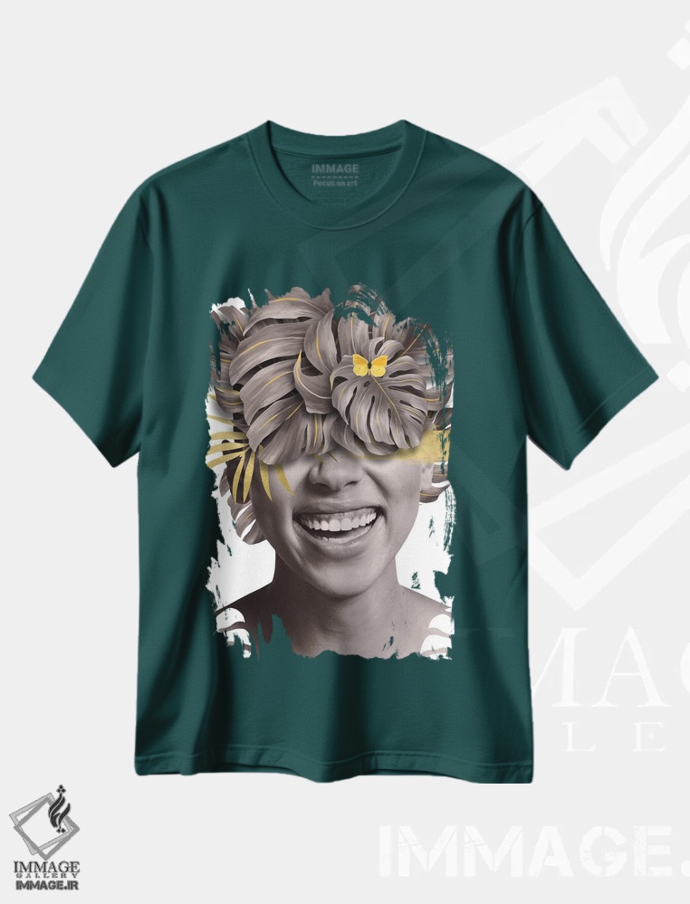 تیشرت سبز طرح دار زن با برگ زرد یک اثر دانیلو د آلکساندریا