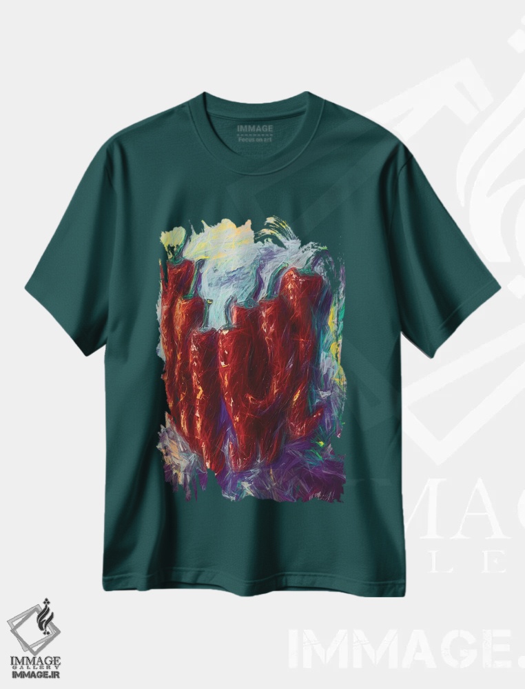 تیشرت سبز طرح دار مه گلی اثر اولنا آرت