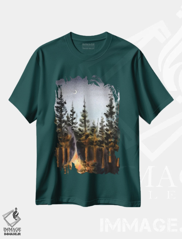 تیشرت سبز طرح دار شب شگفت انگیز در جنگل اثر دلنارا ال