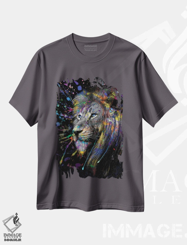 تیشرت طوسی طرح دار Abstract Art,سر شیر رنگی، هنر انتزاعی اثر آدریان ویریو
