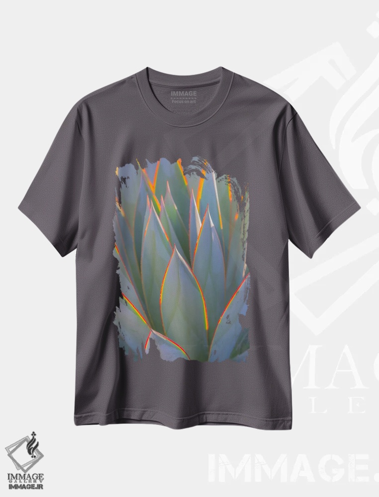 تیشرت طوسی طرح دار California, Morro Bay. Backlit agave leaves.,آمریکا، کالیفرنیا، مورو بی. برگ های آگاو در برابر نور پس زمینه اثر جینز گالری