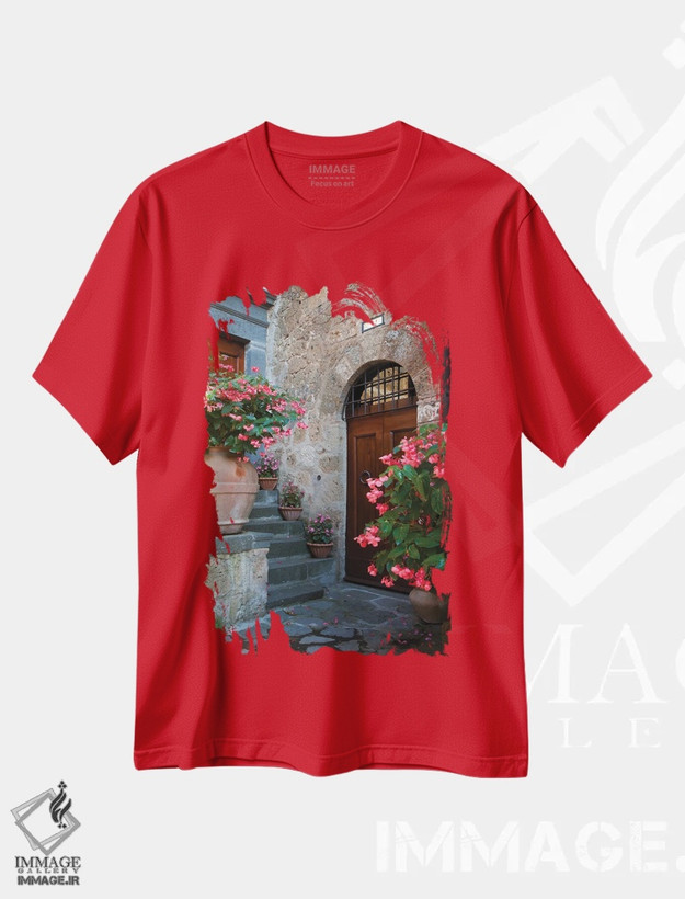 تیشرت قرمز طرح دار Tuscany In And Around The Medieval Hilltown Of Civita Di Bagnoregio,ایتالیا، توسکانی در داخل و اطراف شهر تپه ای قرون وسطایی چیووِتا دی باگنوریجو اثر جولی اگِرز