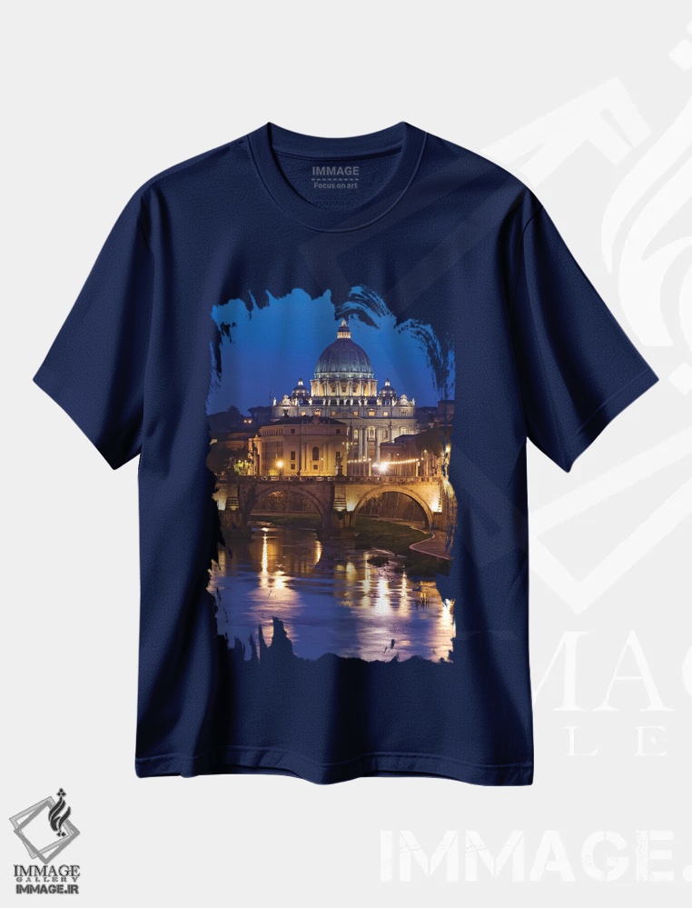 تیشرت سرمه ای طرح دار Rome, St. Peters Basilica, Tiber River night scene.,ایتالیا، رم، کلیسای سنت پیتر، منظره شبانه رود تیبر اثر جینز گالری
