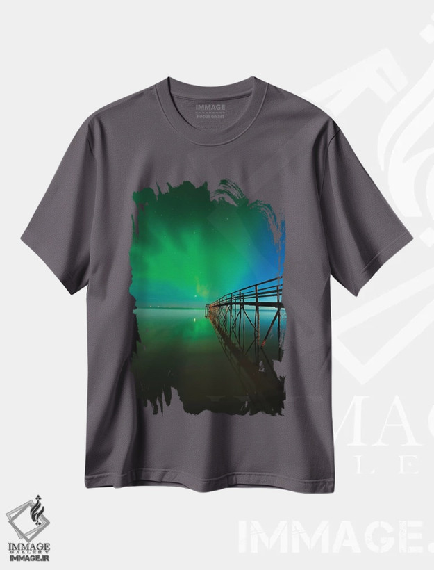 تیشرت طوسی طرح دار Manitoba, Winnipeg. Northern Lights reflected in Lake Winnipeg.,کانادا، منیتوبا، وینیپگ. بازتاب شفق شمالی در دریاچه وینیپگ اثر جینز گالری
