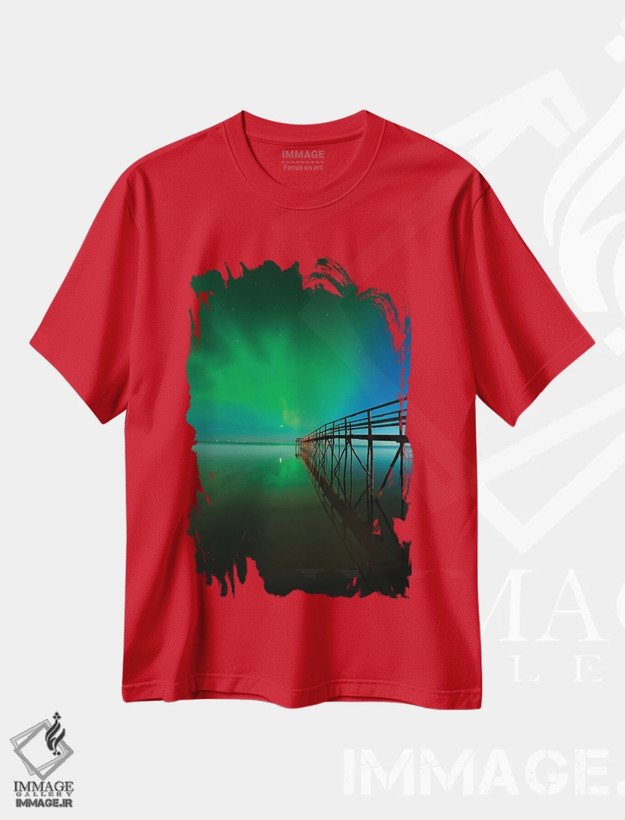 تیشرت قرمز طرح دار Manitoba, Winnipeg. Northern Lights reflected in Lake Winnipeg.,کانادا، منیتوبا، وینیپگ. بازتاب شفق شمالی در دریاچه وینیپگ اثر جینز گالری