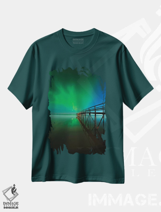 تیشرت سبز طرح دار Manitoba, Winnipeg. Northern Lights reflected in Lake Winnipeg.,کانادا، منیتوبا، وینیپگ. بازتاب شفق شمالی در دریاچه وینیپگ اثر جینز گالری