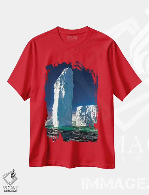 تیشرت قرمز طرح دار Antarctica,تک سنگ یخی، جنوبگان اثر آرت وولف