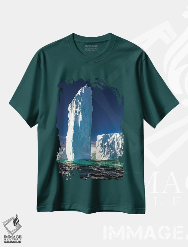 تیشرت سبز طرح دار Antarctica,تک سنگ یخی، جنوبگان اثر آرت وولف