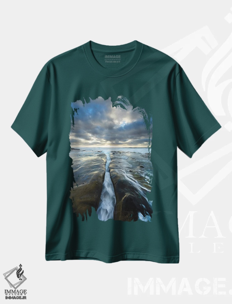 تیشرت سبز طرح دار California, La Jolla. Wave flows through cracked sandstone.,آمریکا، کالیفرنیا، لا خوییا. عبور موج از میان ماسه سنگ ترک خورده اثر جینز گالری