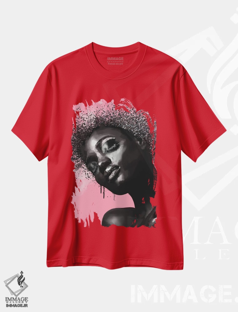 تیشرت قرمز طرح هنری زنانه ,زیبایی سیاه VII اثر مارسیا آلک