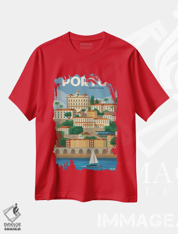 تیشرت قرمز طرح دار پوستر پورتو اثر ایدیااستورم استودیوز