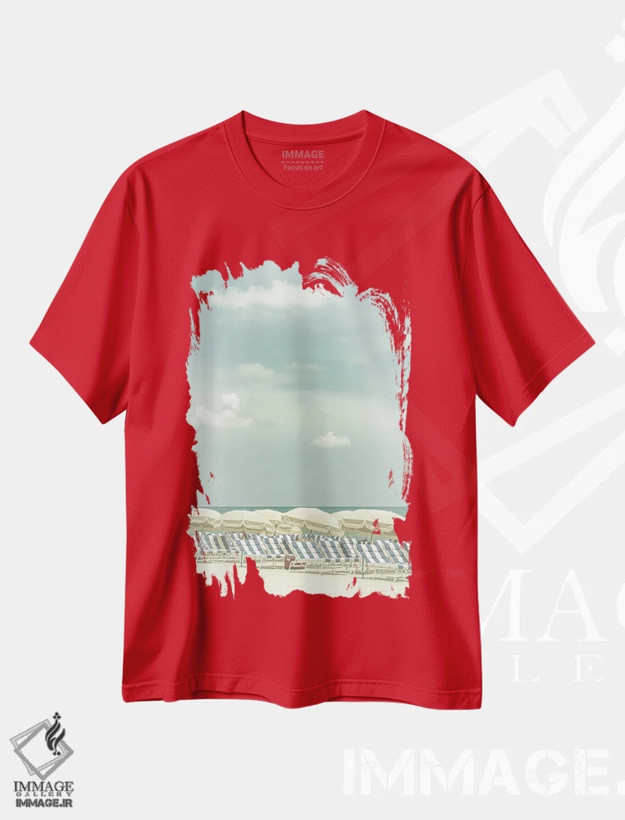 تیشرت قرمز طرح ساحلی ,صحنه ساحلی وینتیج اثر ملانی ویولا