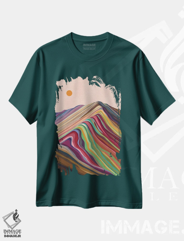 تیشرت سبز طرح دار رنگ های طبیعت اثر استون کلاژز