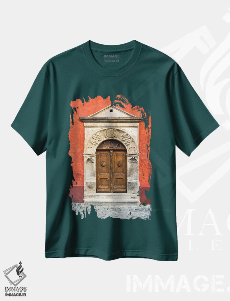 تیشرت سبز طرح دار Cesky Krumlov. Ornate Doors And Arch.,جمهوری چک، چسکی کروملوف. درهای تزئینی و طاق اثر جینز گالری
