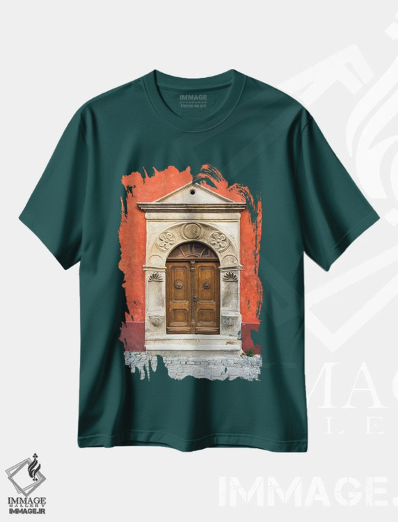 تیشرت سبز طرح دار Cesky Krumlov. Ornate Doors And Arch.,جمهوری چک، چسکی کروملوف. درهای تزئینی و طاق اثر جینز گالری