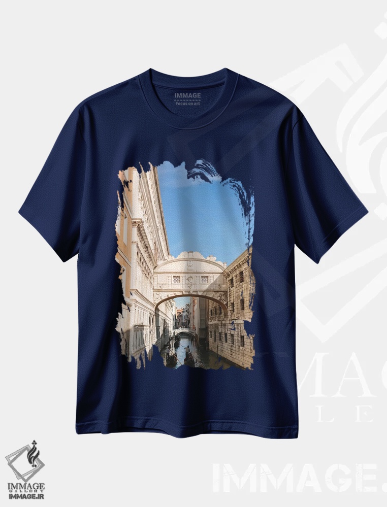 تیشرت سرمه ای طرح دار Venice, Italy,پل آه ها، ونیز، ایتالیا اثر لاولی لیتل هوم کو