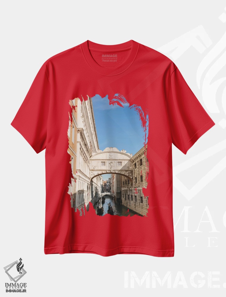 تیشرت قرمز طرح دار Venice, Italy,پل آه ها، ونیز، ایتالیا اثر لاولی لیتل هوم کو