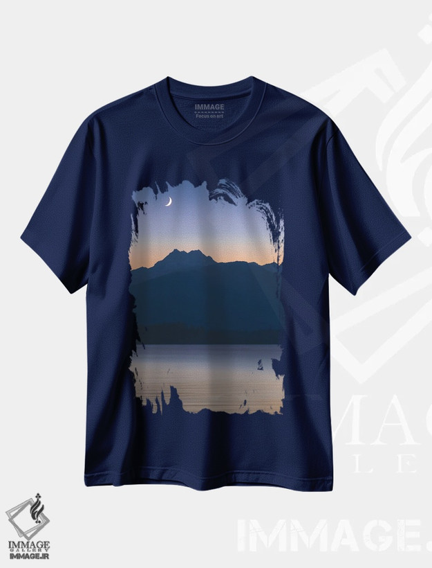 تیشرت سرمه ای طرح دار Washington State, Seabeck. Crescent Moon At Sunset Over Hood Canal And Olympic Mountains.,ماه هلالی در غروب بر فراز هود کانال و کوه های المپیک اثر جینز گالری