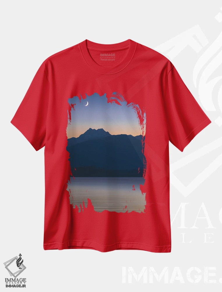 تیشرت قرمز طرح دار Washington State, Seabeck. Crescent Moon At Sunset Over Hood Canal And Olympic Mountains.,ماه هلالی در غروب بر فراز هود کانال و کوه های المپیک اثر جینز گالری