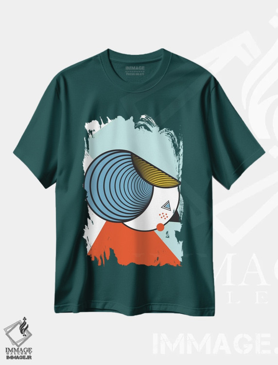 تیشرت سبز طرح دار "خانم هندسی" اثر فلت اول