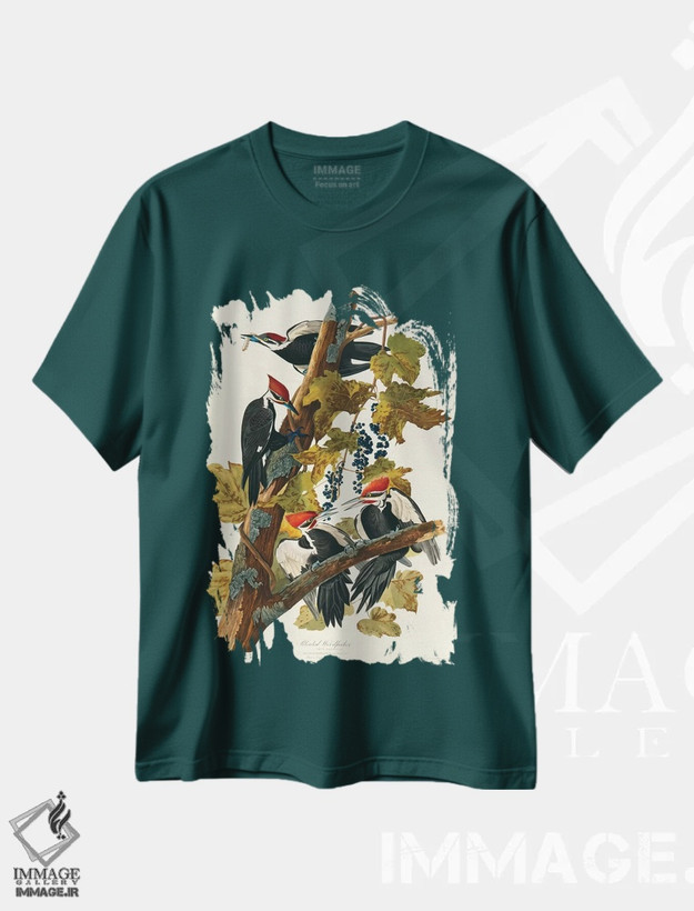 تیشرت سبز طرح دار Birds Of America),دارکوب کله سرخ اثر جان جیمز آدوبون