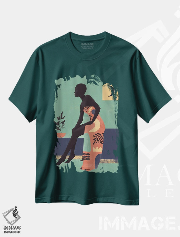 تیشرت سبز طرح دار دختر رنگین کمانی انتزاعی یک اثر هلو مورائس