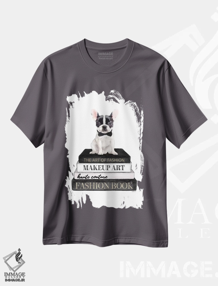 تیشرت طوسی طرح دار Grey, B&W Frenchie,کتاب های مد خاکستری و فرنچ بولداگ سیاه وسفید اثر آماندا گرینوود