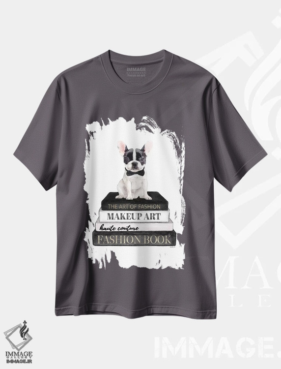 تیشرت طوسی طرح دار Grey, B&W Frenchie,کتاب های مد خاکستری و فرنچ بولداگ سیاه وسفید اثر آماندا گرینوود