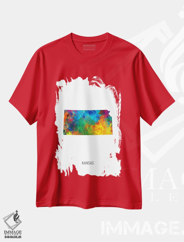 تیشرت قرمز طرح هنری ,نقشه کانزاس اثر مایکل تامپست