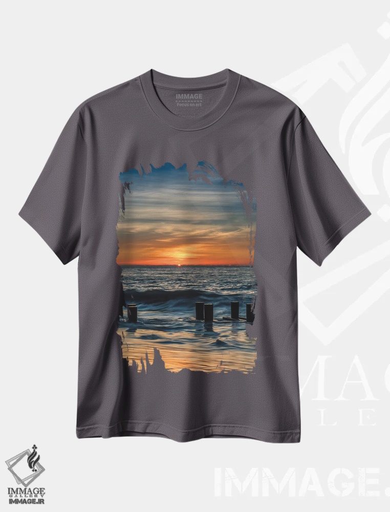 تیشرت طوسی طرح دار New Jersey, Cape May National Seashore. Sunrise on winter shoreline.,آمریکا، نیوجرسی، ساحل ملی کیپ مِی. طلوع آفتاب بر خط ساحلی زمستانی اثر جینز گالری