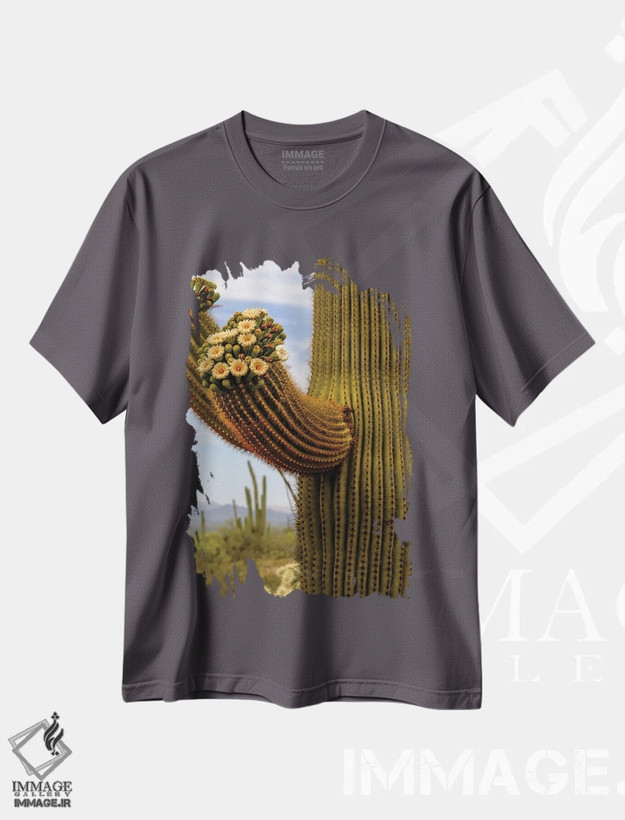 تیشرت طوسی طرح دار Arizona.,گل های کاکتوس، آریزونا اثر جورج و مارولو تئودور
